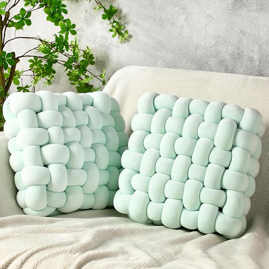 Wenqik 2 Pcs Knot Pillows Square Knotted Plush Throws Soft Accent Pillows by Wenqik