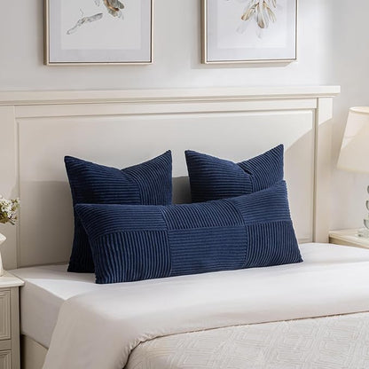 Fancy Homi Set of 2 Navy Blue Boho Long Lumbar Body Decorative Throw Pillow - Image 2