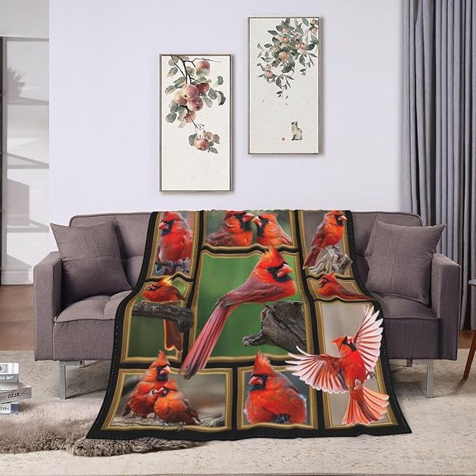 Cardinal Blanket Winter Christmas Bird Throw Blanket Flannel Stuff Merch Cozy - Image 7