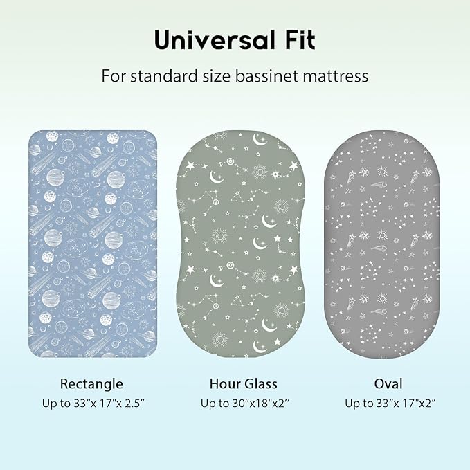 Baby Bassinet Sheets Girl Boy, Fitted Bassinet Sheet Set 3 Pack Bassinet - Image 3