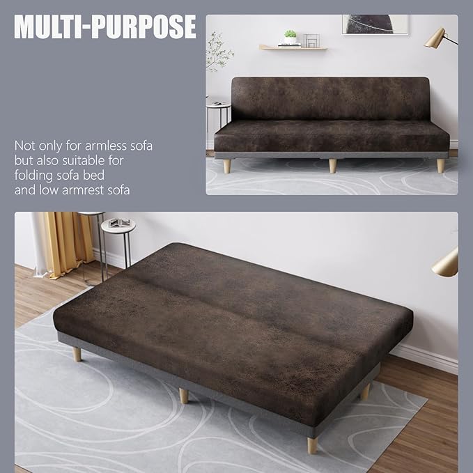 molasofa Leather Like Stretch Futon Slipcover Armless Futon Bed Sofa Cover - Image 5