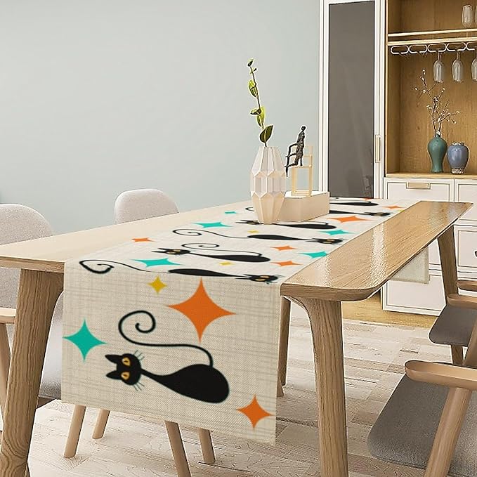 Mid Century Cat Table Runner, 13x90 Inch - Image 7