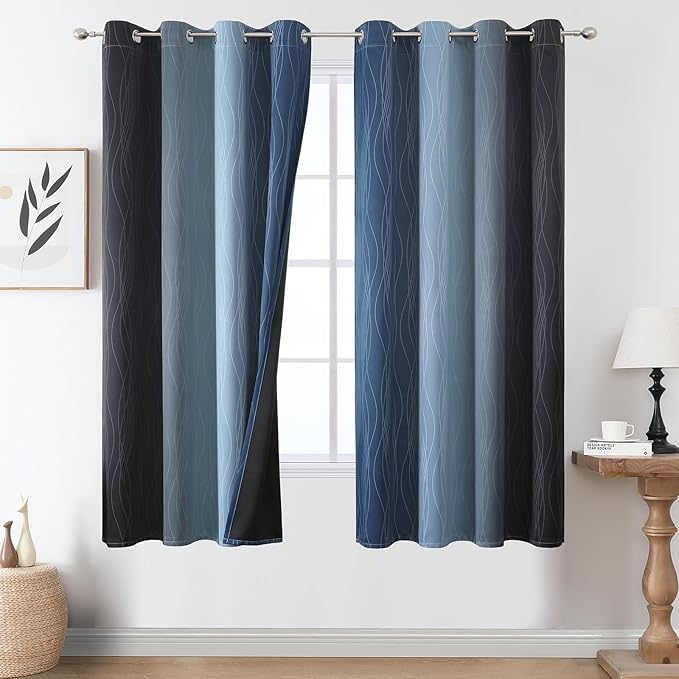 Estelar Textiler Navy Blue and Black Ombre Blackout Curtains 63 Inch Length 2 by ESTELARTEXTILER