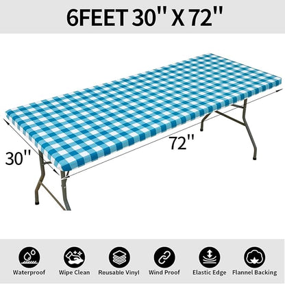 Smiry Rectangle Picnic Table Cloth, Elastic Waterproof Fitted Vinyl Tablecloths - Image 8