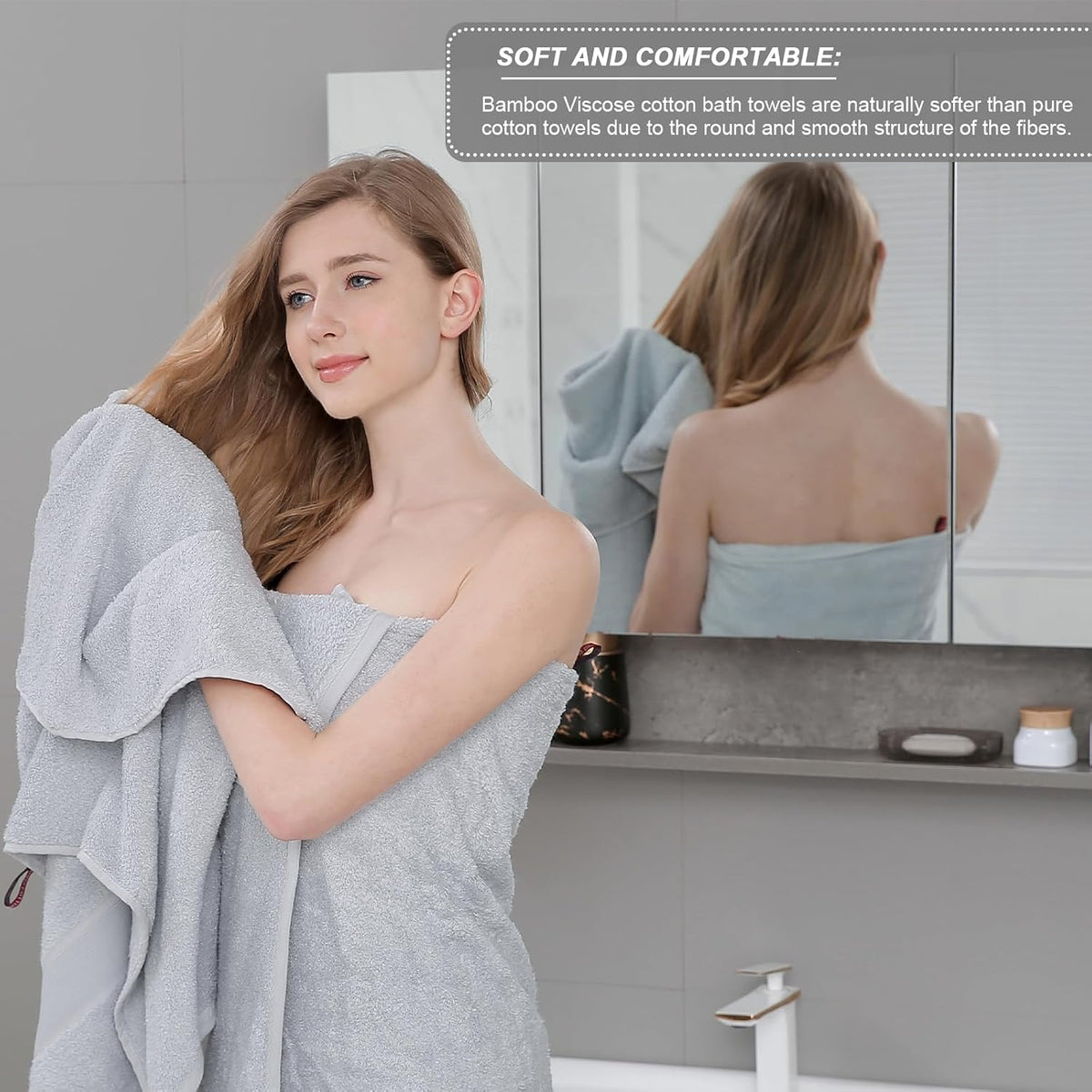 aibaser viscose from bamboo and cotton bath towels showing dimensions