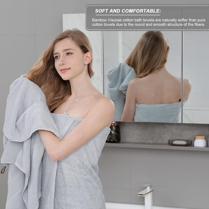aibaser viscose from bamboo and cotton bath towels showing dimensions