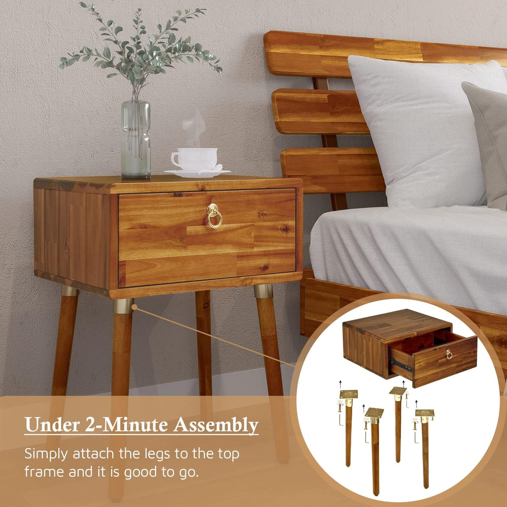 Bme Caden Solid Wood Nightstand/Side Table/End Table, Fully Assembled, with 1...