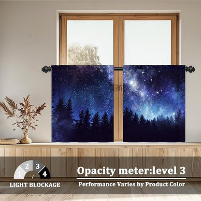 Renaiss 26 x 24 Inch Galaxy Forest Kitchen Tier Curtains Starry Sky Twinkle - Image 3