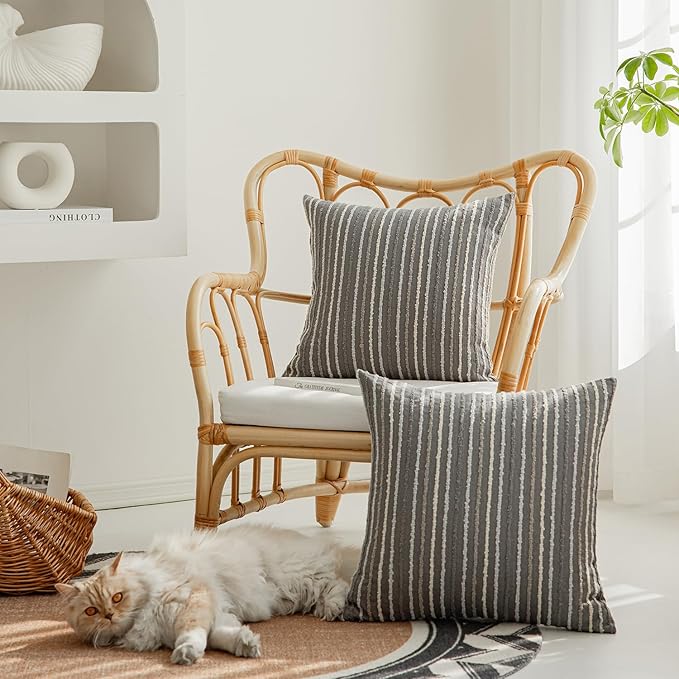 Set of 2 Striped Boho Multicolor Candlewick Throw Pillow Covers - Image 3