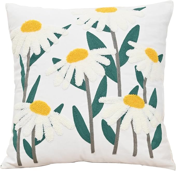 Embroidered Cushion Cover Wild Floral Throw Pillow Cover Jacquard Decorative by AusingLLC