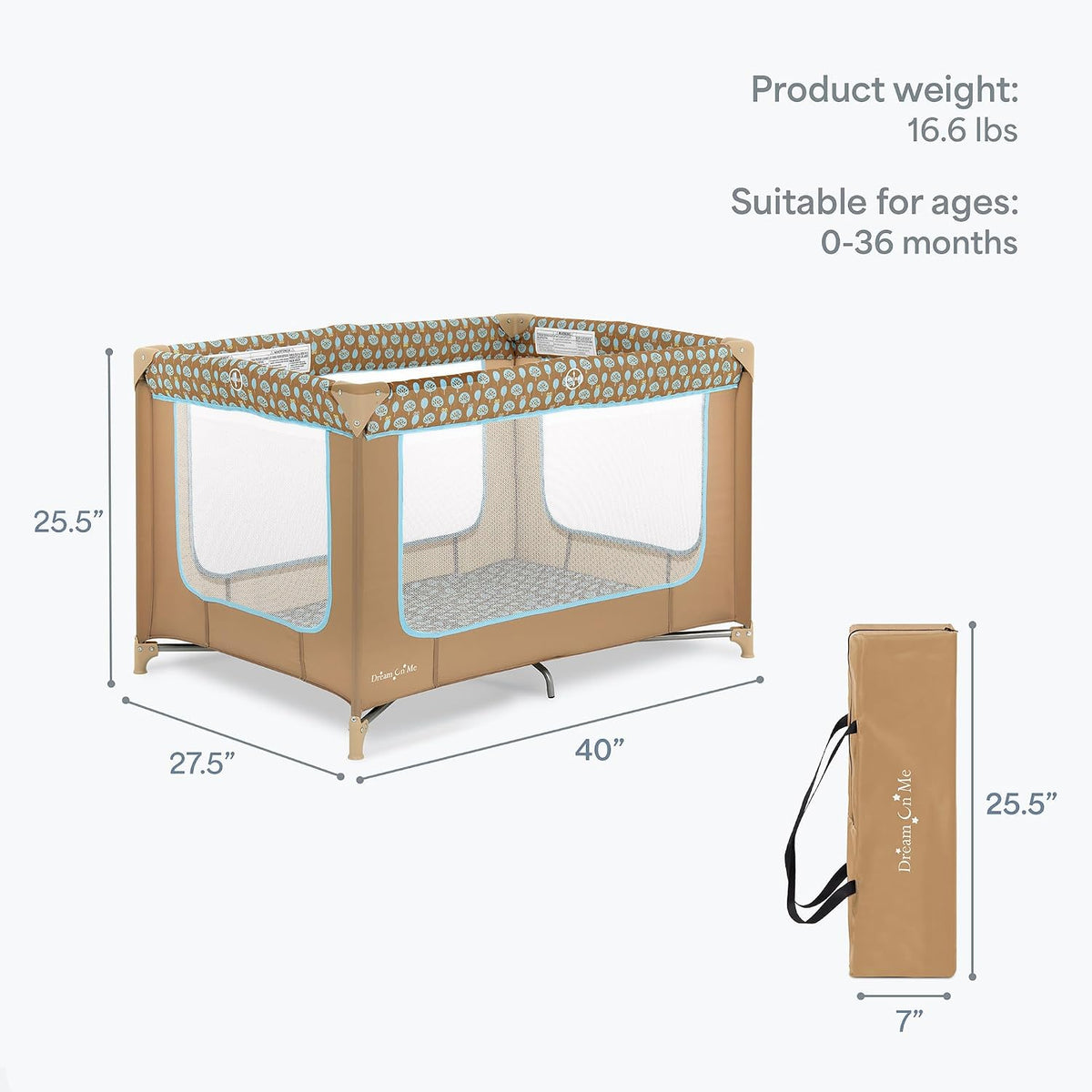 dream on me zodiak portable playard, compact for, side view