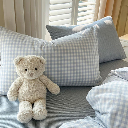 nayoroom gingham duvet cover set queen blue white on a desk or shelf
