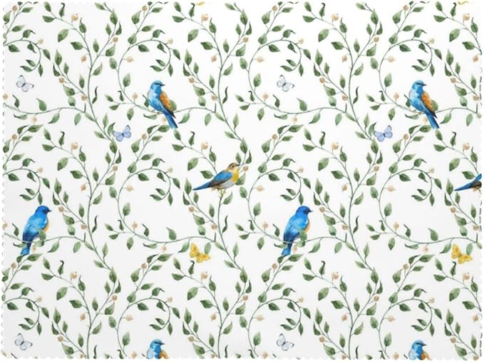 Blue Birds Tablecloth Watercolor Floral Butterfly Sage Green Leaves Branches - Image 7