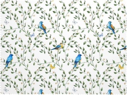 Blue Birds Tablecloth Watercolor Floral Butterfly Sage Green Leaves Branches - Image 7