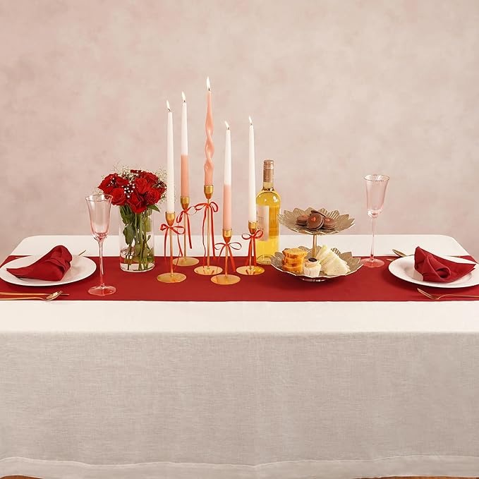 Home Ekaa Cotton Linen Red Table Runner 72 Inches Long – Washable Hemstitch 14 - Image 5