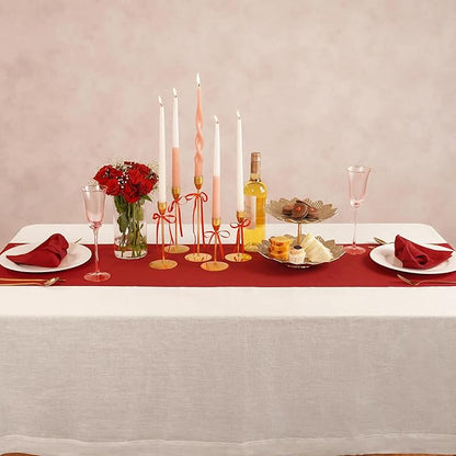 Home Ekaa Cotton Linen Red Table Runner 72 Inches Long – Washable Hemstitch 14 - Image 5