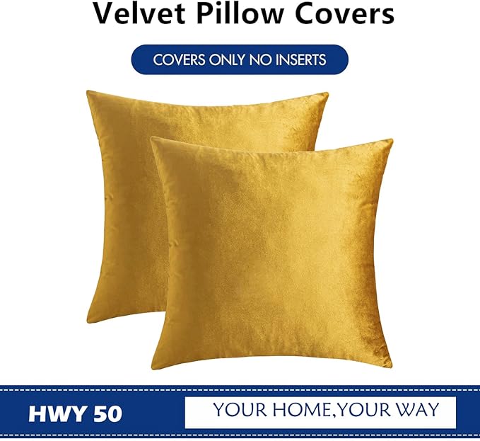 HWY 50 Dark Gold Velvet Throw Pillow Covers 18x18 Inch - Image 6