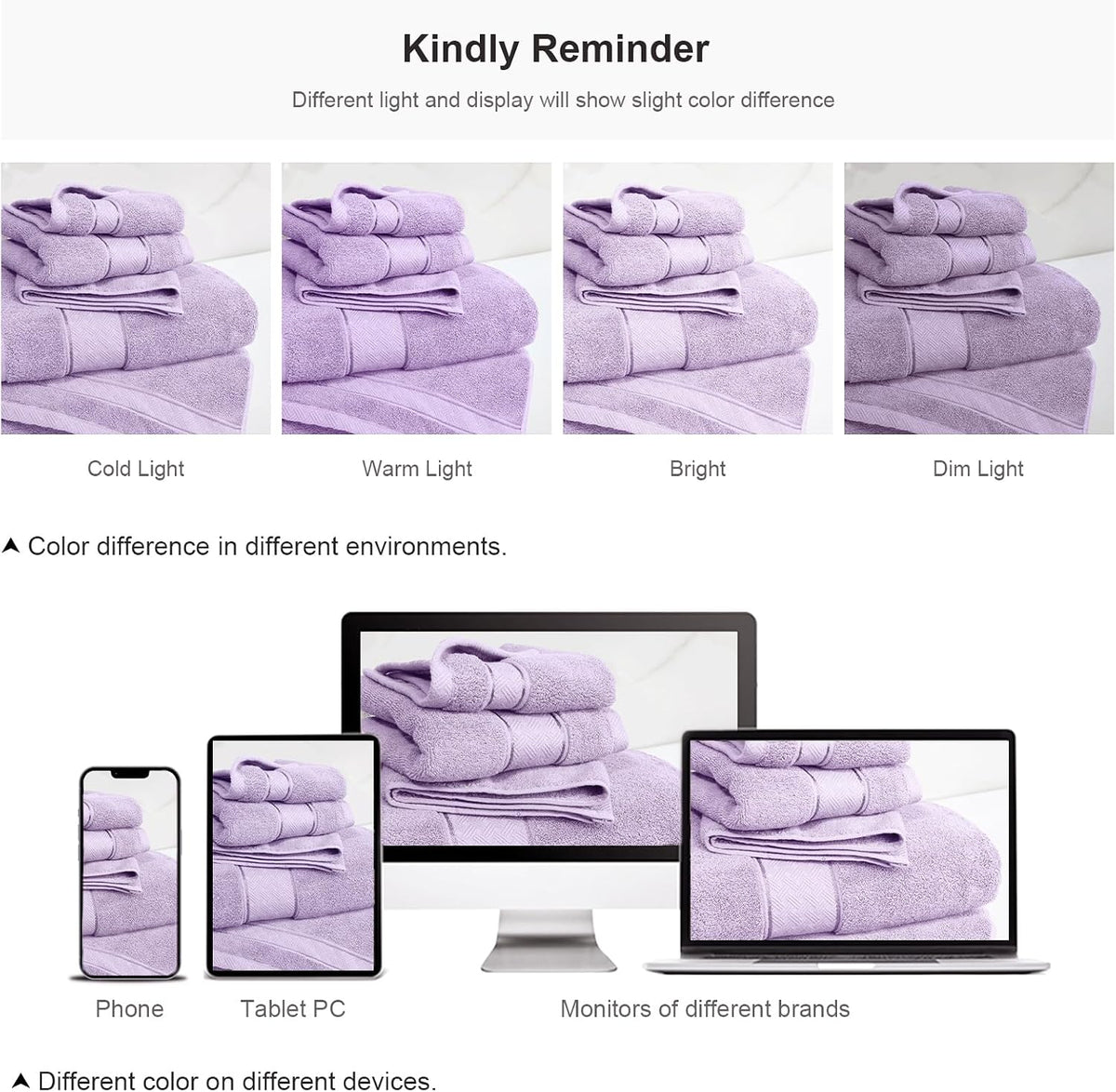 cozyart bath towel set 6 pcs, luxury lavender showing dimensions