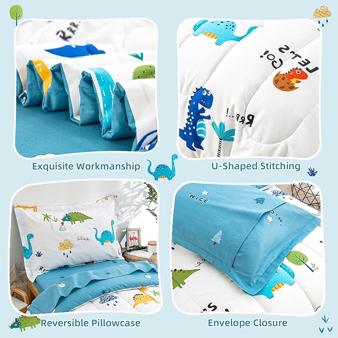 DJY Cotton Toddler Bedding Set for Boys Girls, 4 Pieces Dinosaur Toddler Bed - Image 5
