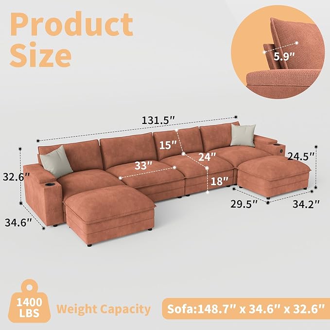 148.7" U Shaped Cloud Sofa Couch - Image 2