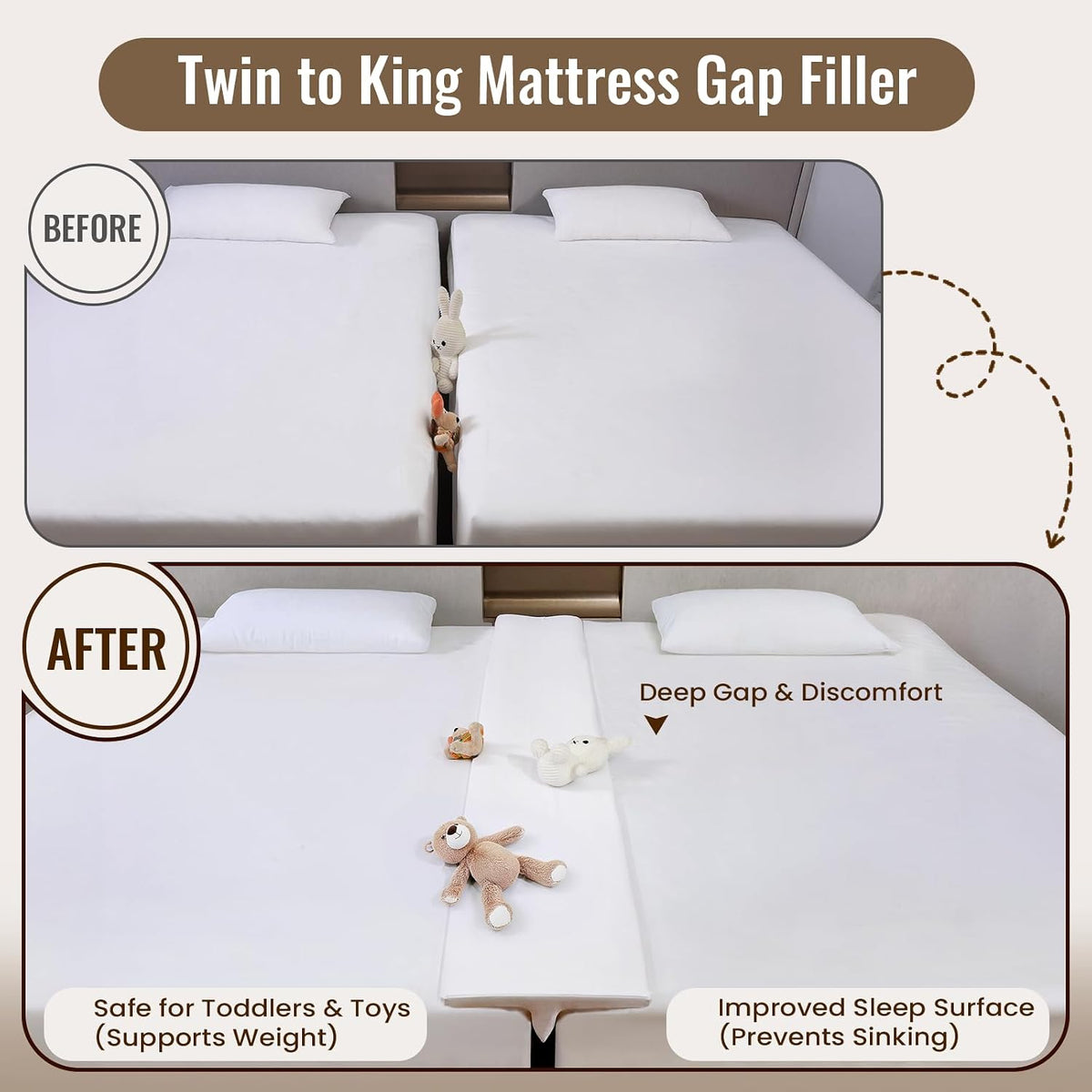 vekkia 80”×12”wide & thin split king gap filler, side view