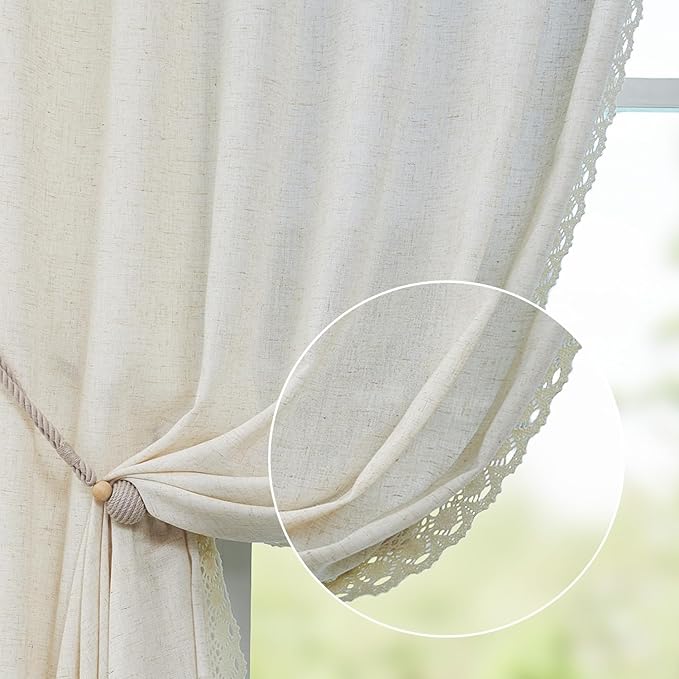 jinchan Linen Curtains for Living Room Bedroom Light Filtering Semi Sheer by JINCHAN