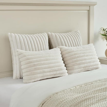 FUTEI Cream Throw Pillow Covers Set of 2, 22x22 Inch Striped Texture Cushion - Image 5