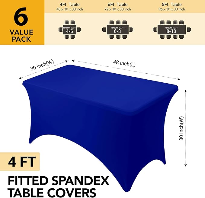 6-Pack Premium Royal Blue Spandex Tablecloths - Image 6