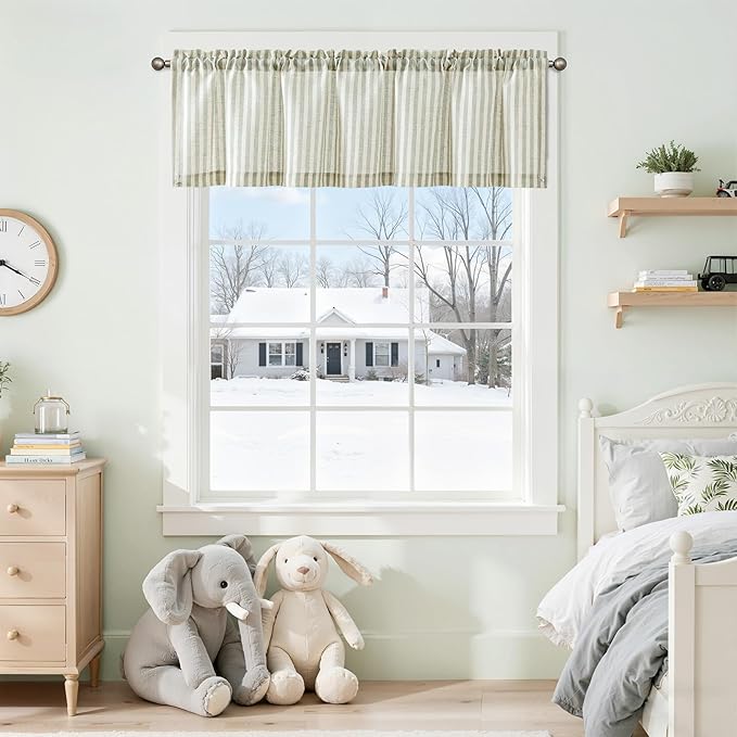 jinchan Valance Curtain Linen Textured Striped Window Curtain - Image 5