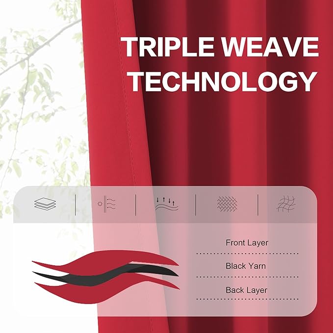 DUALIFE Red Curtains 102 Inches Long Back Tab Loop Pocket Thermal Insulated - Image 4