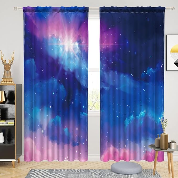 Renaiss 53 x 84 Inch Universe Galaxy Blackout Curtains Outer Space Blue Pink by Renaiss