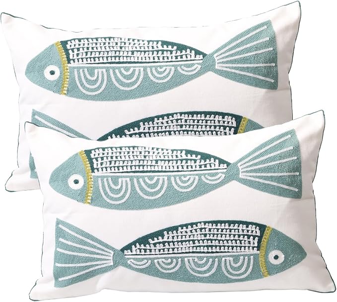 2 PCS Embroidered Throw Pillow Cover Cotton Decorative Rectangle Cushion Cases by UnionKK
