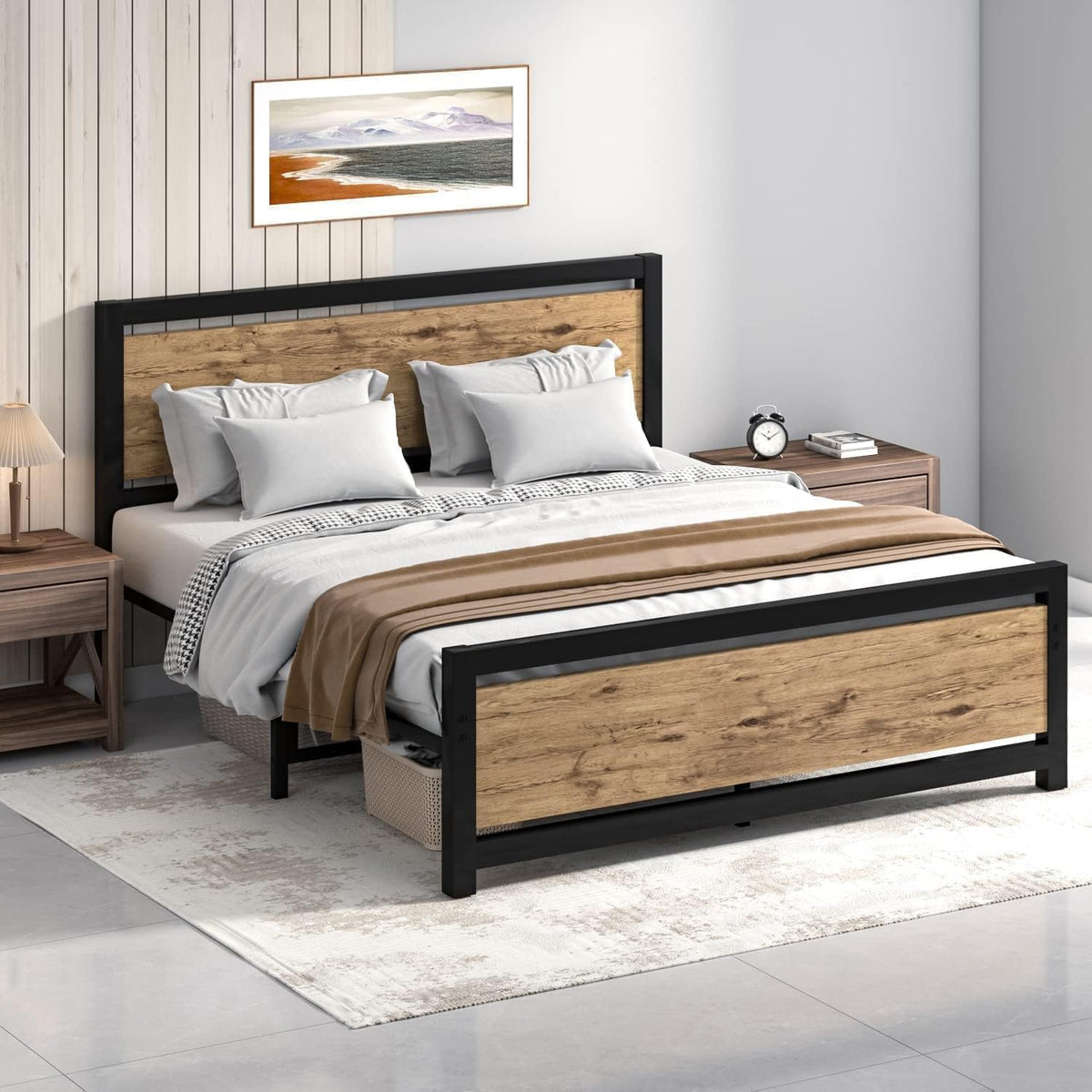 catrimown full bed frame with headboard, under-bed storage on a desk or shelf