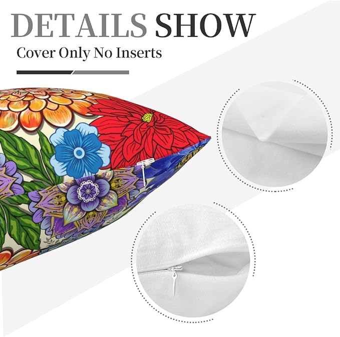 Boho Floral Throw Pillow Covers 18x18 Inch, Colorful Boho Flowers Throw Pillow - Image 8