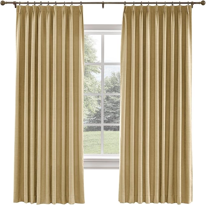 TWOPAGES 26 W x 108 L inch Pinch Pleated Curtain Room Darkening Linen Drapery by TWOPAGES