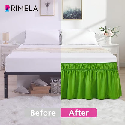 RIMELA Green Bed Skirt King Size 15 Inch Drop, Elastic Bed Skirting - Image 3