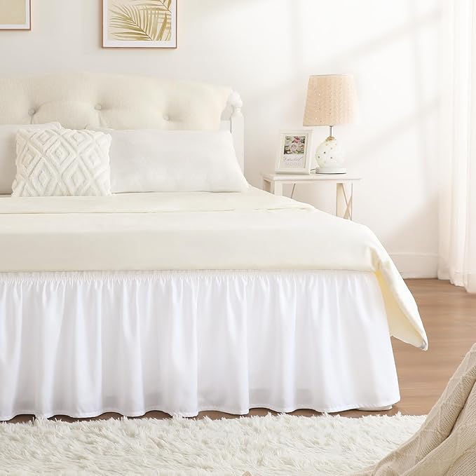 RIMELA White Bed Skirt Twin Size 15 Inch Drop, Elastic Bed Skirting by RIMELABedSkirt
