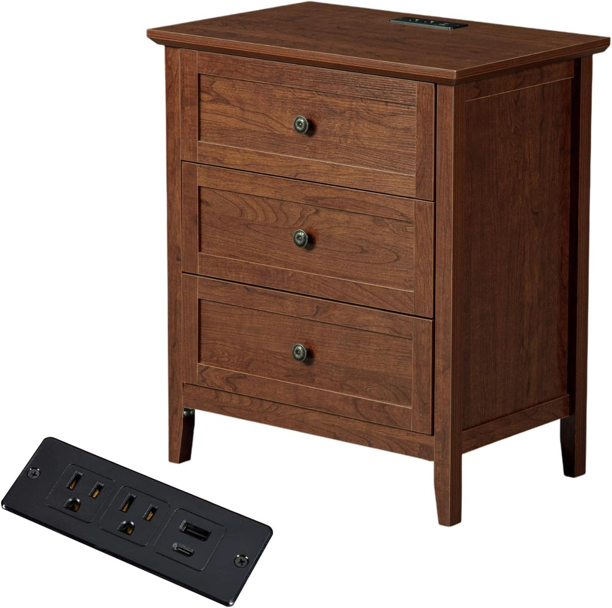 karl home brown farmhouse nightstand, wide end table, main product view