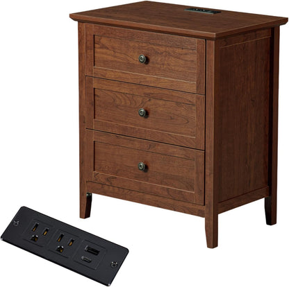 karl home brown farmhouse nightstand, wide end table, main product view