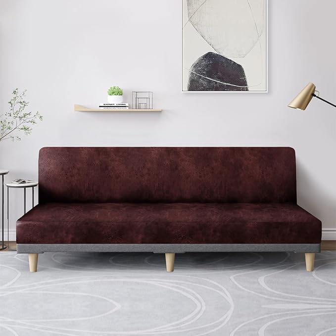 molasofa Leather Like Stretch Futon Slipcover Armless Futon Bed Sofa Cover - Image 3