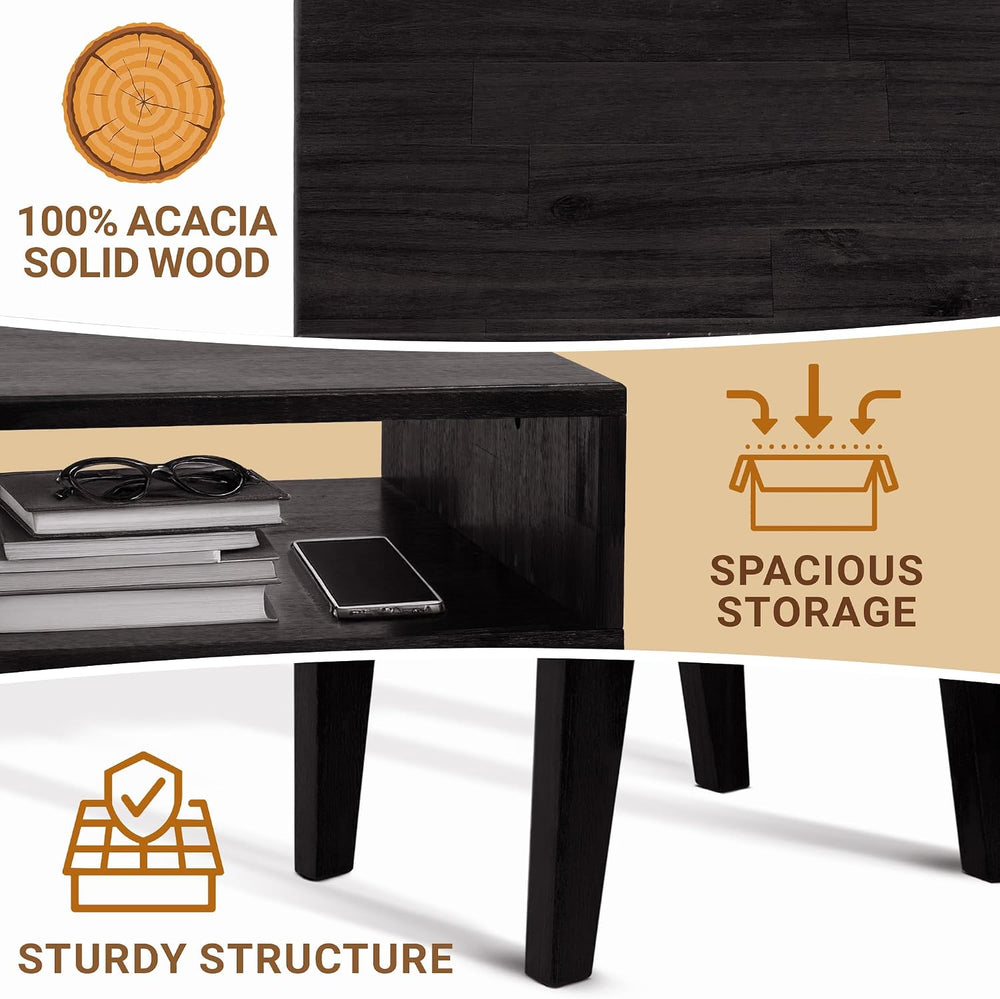 Acacia Serena Nightstand Solid Wood Nightstand with Open Storage Shelf, Wood ...
