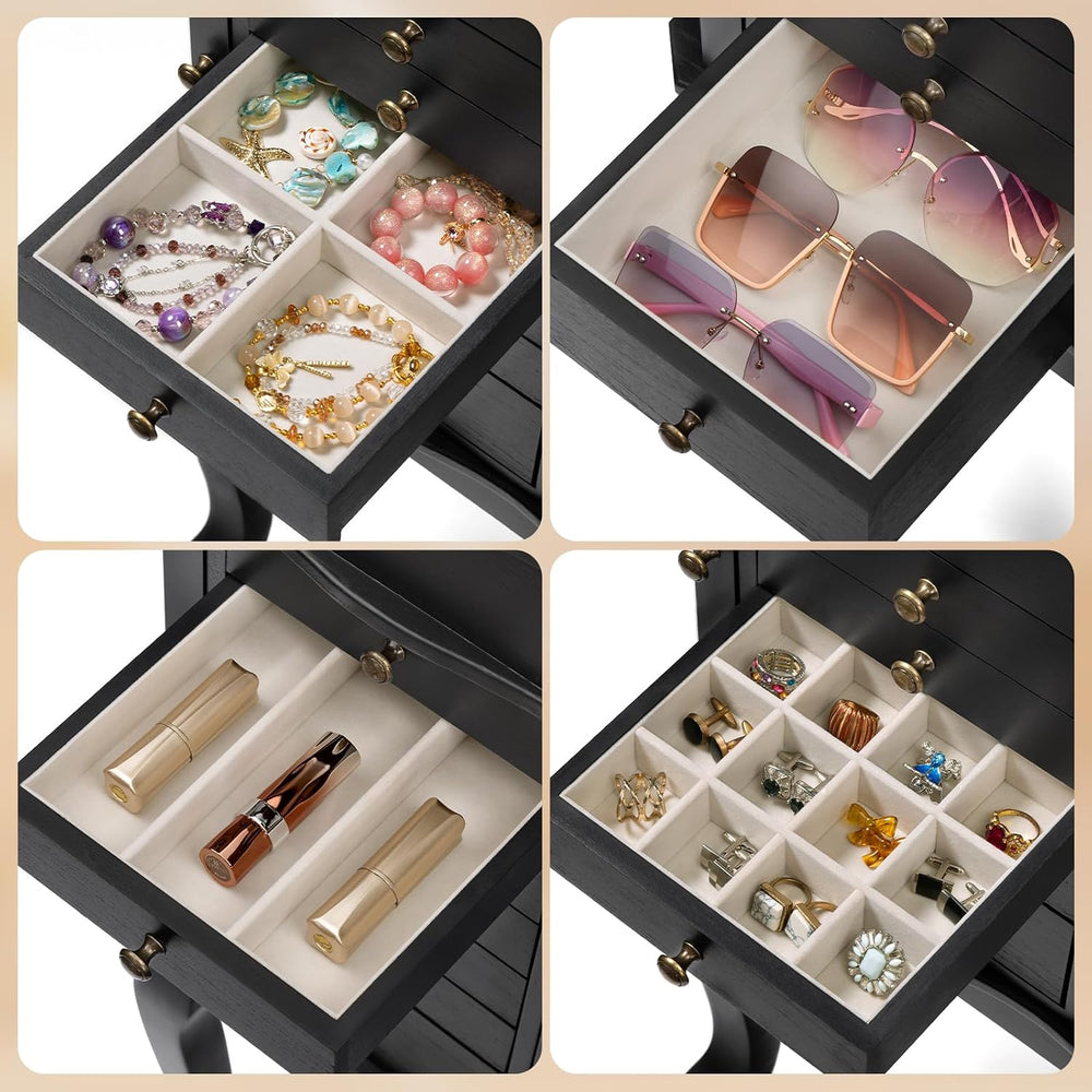 Standing Jewelry Armoire Cabinet, Large Freestanding Jewelry Organizer Box wi...