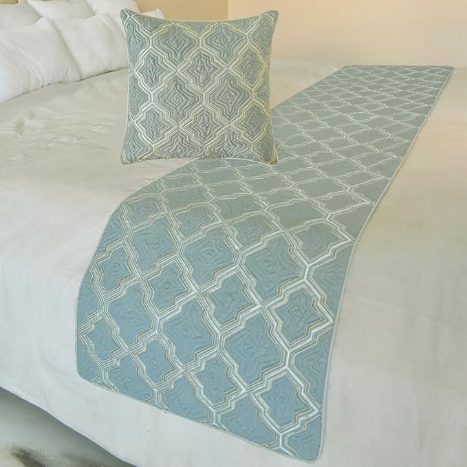 The HomeCentric King/Queen/Twin Light Blue Decorative Bed Runner Full 68"x18" - Image 2