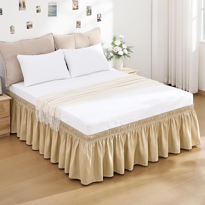 RIMELA Beige Bed Skirt King Size 15 Inch Drop, Wrap Around Elastic Bedskirt - Image 2