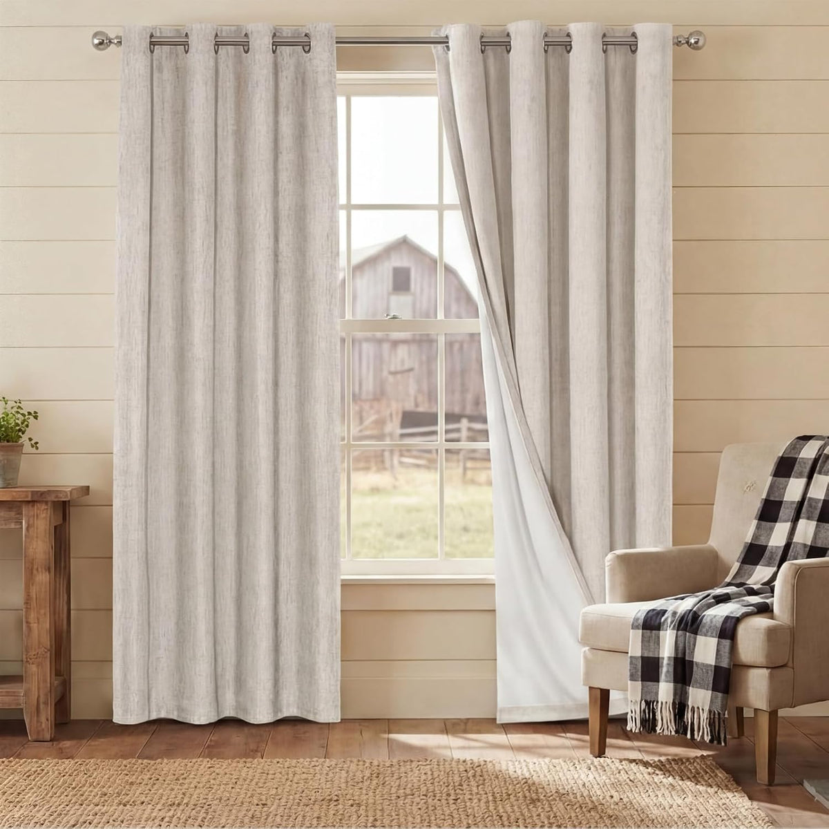 princedeco natural linen curtains 100% blackout linen curtains, view 9