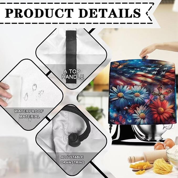 American Flag Daisy Butterfly Mixer Cover Protector, Dust Covers - Image 7