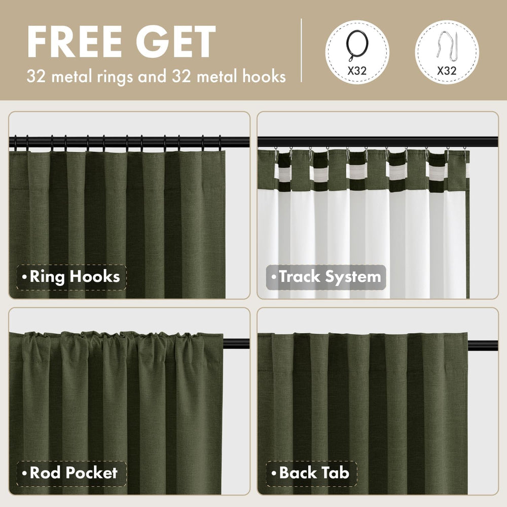 MIULEE Linen Textured 100% Blackout Curtains Drapes White Backing 96" Long