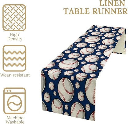 Baseball Sport Table Runner Vintage Softball Ball Game Days Seasonal Dinner - Image 4