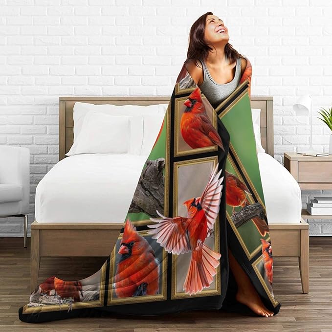Cardinal Blanket Winter Christmas Bird Throw Blanket Flannel Stuff Merch Cozy - Image 4