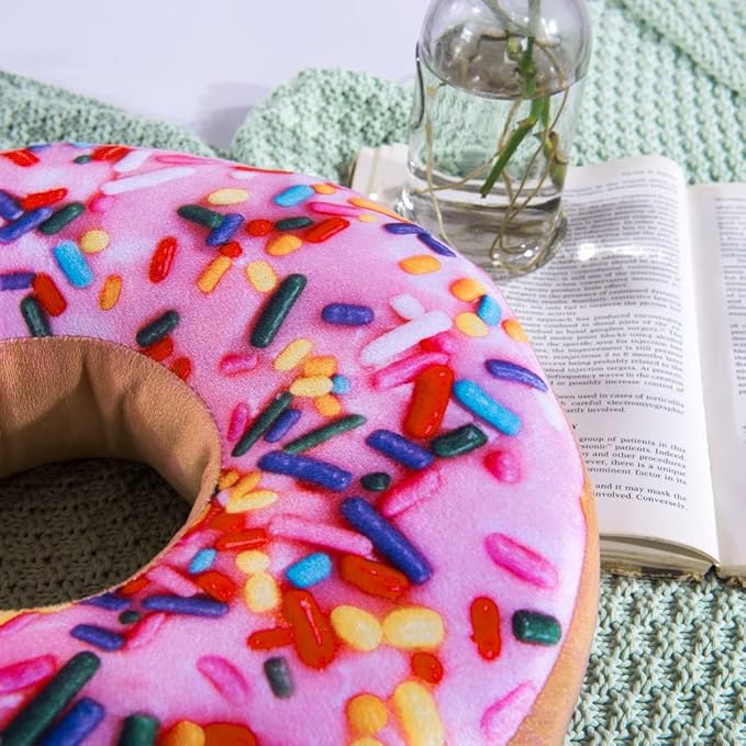 HYSEAS Round Throw Pillow 14 Inch Pink Donut, 3D Digital Print Decorative - Image 3